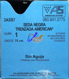 Seda 1 Sin Aguja Hebra 75 cm Marca American Suture Caja con 12 Piezas Caducidad NOV-28