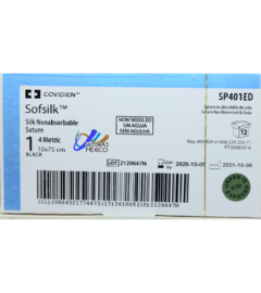 Seda Sofsilk 1 Sin Aguja Hebra 10x75 cms Marca Covidien Caja con 12 Piezas