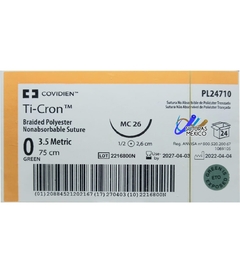 Poliester Ti-Cron #0 Aguja de 26 mm Hebra 75 cms Marca Covidien PL24710 Caja con 24 Piezas