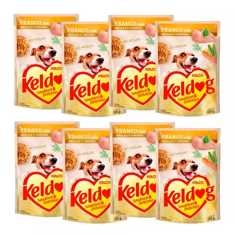 Kit c/ 8 pacotes - Ração Úmida Keldog Frango com Ervilha e Cenoura ao molho - comprar online