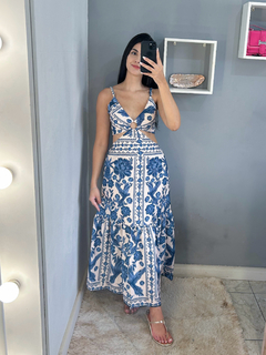 Vestido longo estampado azul - comprar online
