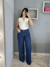 Calça wide leg jeans lavagem escura - comprar online