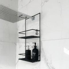 Combo organizador de ducha + toalla de mano bordada