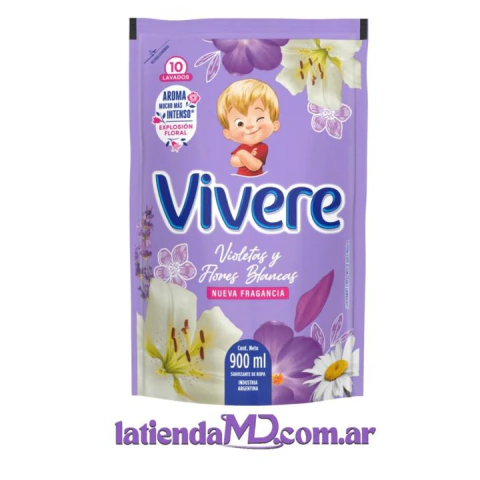 Suavizante Vivere explosión floral violetas y flores blancas Vivere doypack 900 ml