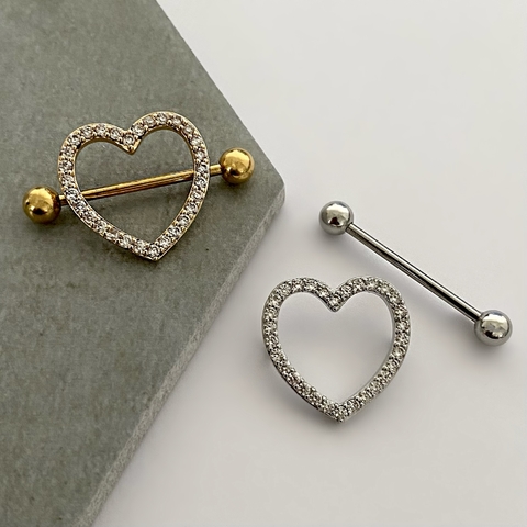 Piercing Mamilo Coração Cravejado 22x1.6mm