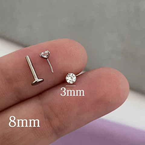 Piercing Titânio Labret Ponto de Luz Push Pin 8x1.2x3mm - comprar online