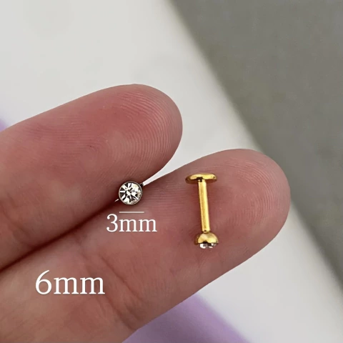 Piercing Titânio Labret Ponto de Luz Inglesa 6x1.2x3mm - comprar online