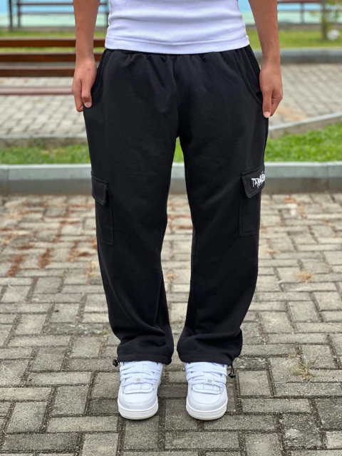 Calça Cargo de Moletom Bordado Trip Side Preto - comprar online