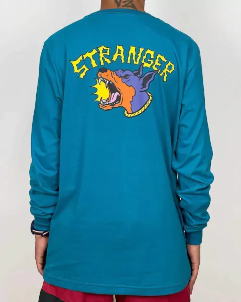 Camiseta Manga Longa Stranger Bark Dog - Azul Petroleo
