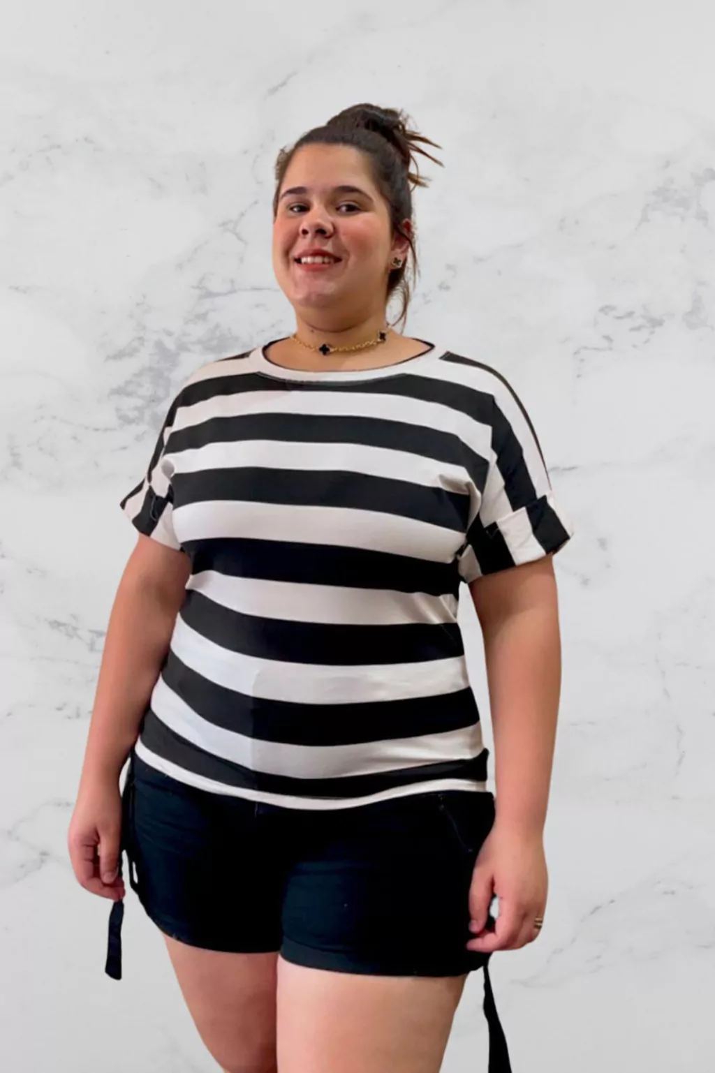 Tshirt Listrado Manga Virada PREMIUM PLUS SIZE