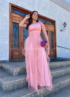 VESTIDO DE FESTA LONGO TULE COM BRILHO SAIA CASCATA BALI - comprar online
