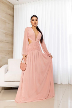 Imagem do VESTIDO DE FESTA LONGO MANGA LONGA MICROTULE TENDÊNCIA MILÃO