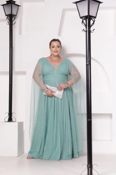 VESTIDO DE FESTA LONGO COM CAPAS TULE COM BRILHO PLUS SIZE SANTORINI