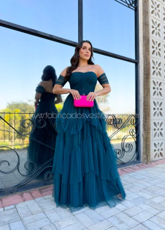 VESTIDO DE FESTA LONGO OMBRO A OMBRO TULE TENDÊNCIA WASHINGTON - loja online