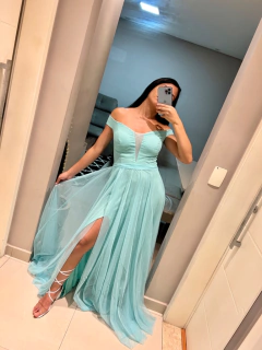 VESTIDO DE FESTA ESTILO PRINCESA OMBRO A OMBRO TULE COM BRILHO BÉLGICA - comprar online