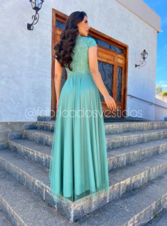 VESTIDO DE FESTA MANGA EVANGÉLICO COM RENDA E TULE PANAMÁ na internet