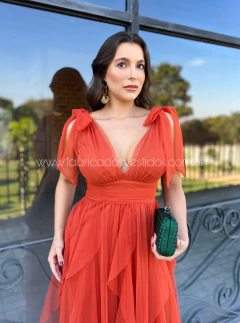 VESTIDO DE FESTA LONGO TULE SAIA CASCATA TENDÊNCIA MALDIVAS