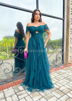 VESTIDO DE FESTA LONGO TULE COM BRILHO SAIA CASCATA LAÇO CLEVELAND na internet