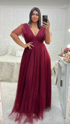 VESTIDO DE FESTA LONGO PLUS SIZE TULE COM BRILHO LIBÉRIA na internet