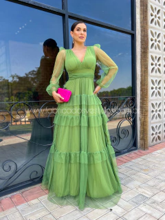 Imagem do VESTIDO DE FESTA LONGO TULE SAIA CAMADAS MANGA LONGA ISLÂNDIA