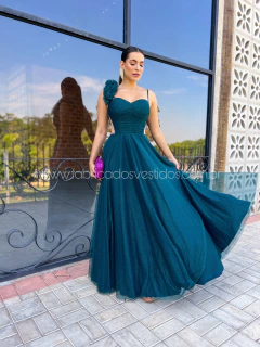 VESTIDO DE FESTA LONGO TULE BRILHOSO FLOR NO OMBRO BRASIL na internet