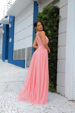 VESTIDO LONGO TULE COM BRILHO DECOTE PEQUIM