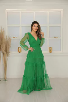 VESTIDO DE FESTA LONGO TULE SAIA CAMADAS MANGA LONGA ISLÂNDIA na internet