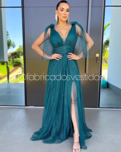 VESTIDO DE FESTA LONGO COM BRILHO TENDÊNCIA DO P AO PLUS SIZE LAÇO NO OMBRO DUBAI