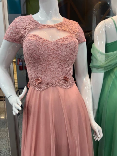 VESTIDO DE FESTA RENDA COM BRILHO SAIA EM TULE SANTIAGO - loja online