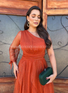 VESTIDO DE FESTA LONGO TULE COM BRILHO SAIA CASCATA PORTO - loja online