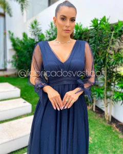 VESTIDO DE FESTA MANGA LONGA TULE COM BRILHO CALIFÓRNIA - Fábrica dos Vestidos