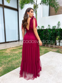 VESTIDO DE FESTA TRÊS MARIAS LAÇO NO OMBRO SEM BRILHO MADRI - loja online