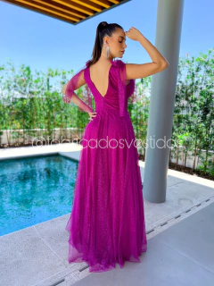 VESTIDO DE FESTA LONGO COM BRILHO TENDÊNCIA DO P AO PLUS SIZE LAÇO NO OMBRO DUBAI - comprar online
