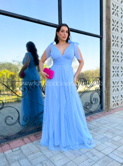 VESTIDO DE FESTA LONGO TULE SAIA CASCATA TENDÊNCIA MALDIVAS - Fábrica dos Vestidos