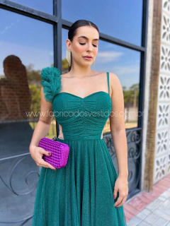 VESTIDO DE FESTA LONGO TENDÊNCIA TULE BRILHOSO FLOR NO OMBRO BRASIL - comprar online