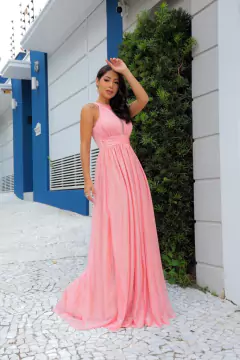 VESTIDO LONGO TULE COM BRILHO DECOTE PEQUIM - loja online