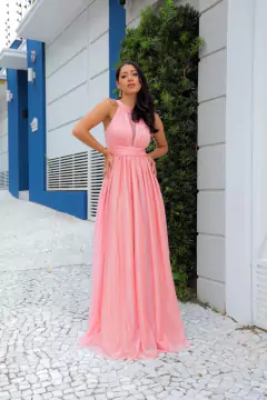 VESTIDO LONGO TULE COM BRILHO DECOTE PEQUIM - comprar online