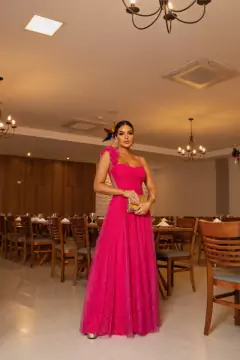 VESTIDO DE FESTA LONGO TENDÊNCIA TULE BRILHOSO FLOR NO OMBRO BRASIL - loja online