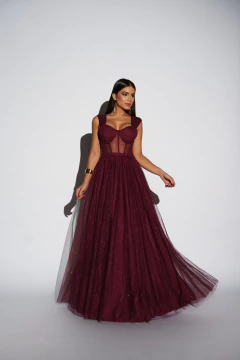 VESTIDO DE FESTA LONGO COM CORSET TULE COM BRILHO AUSTIN - loja online