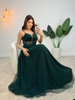 VESTIDO DE FESTA TULE COM BRILHO CORSET COM FENDA VINHEDO - comprar online