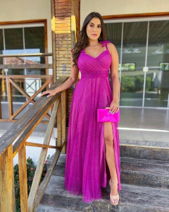 VESTIDO DE FESTA LONGO TULE COM BRILHO ALÇA MALI - comprar online