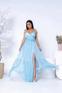 VESTIDO DE FESTA LONGO TULE COM BRILHO ALÇA MALI