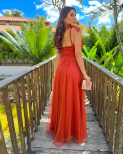 VESTIDO DE FESTA LONGO TULE COM BRILHO ALÇA MALI - comprar online