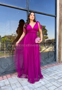 VESTIDO DE FESTA LONGO TULE SAIA CASCATA TENDÊNCIA MALDIVAS - comprar online