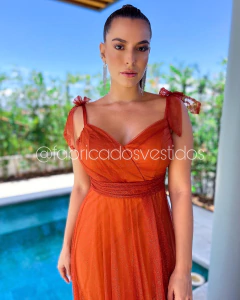 VESTIDO DE FESTA LONGO TULE COM BRILHO ALÇA MALI