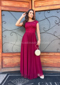 VESTIDO DE FESTA LONGO RENDA COM BRILHO TULE CISJORDÂNIA - comprar online
