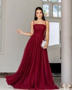 Imagem do VESTIDO DE FESTA LONGO RODADO TULE COM BRILHO TRANÇADO SUÍÇA