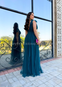 VESTIDO DE FESTA LONGO TULE SAIA CASCATA TENDÊNCIA MALDIVAS - Fábrica dos Vestidos