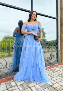 Imagem do VESTIDO DE FESTA LONGO TULE COM BRILHO SAIA CASCATA LAÇO CLEVELAND