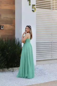 VESTIDO DE FESTA LONGO TULE BRILHOSO COM FENDA TASMÂNIA - comprar online